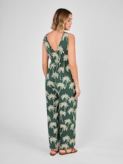 JoJo Maman Bébé Khaki Maternity Palm Print Wide Leg Jersey Jumpsuit - Image 3 of 4