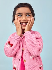 JoJo Maman Bébé Pink Strawberry Embroidered 100% Cotton Cardigan - Image 1 of 4