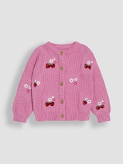 JoJo Maman Bébé Pink Strawberry Embroidered 100% Cotton Cardigan - Image 2 of 4