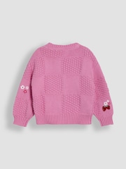 JoJo Maman Bébé Pink Strawberry Embroidered 100% Cotton Cardigan - Image 3 of 4