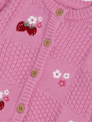 JoJo Maman Bébé Pink Strawberry Embroidered 100% Cotton Cardigan - Image 4 of 4