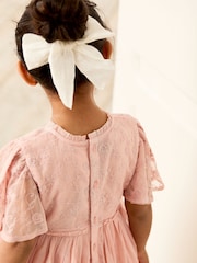 JoJo Maman Bébé Pink Embroidered Lace Scallop Sleeve Flower Print Girl Dress - Image 2 of 8