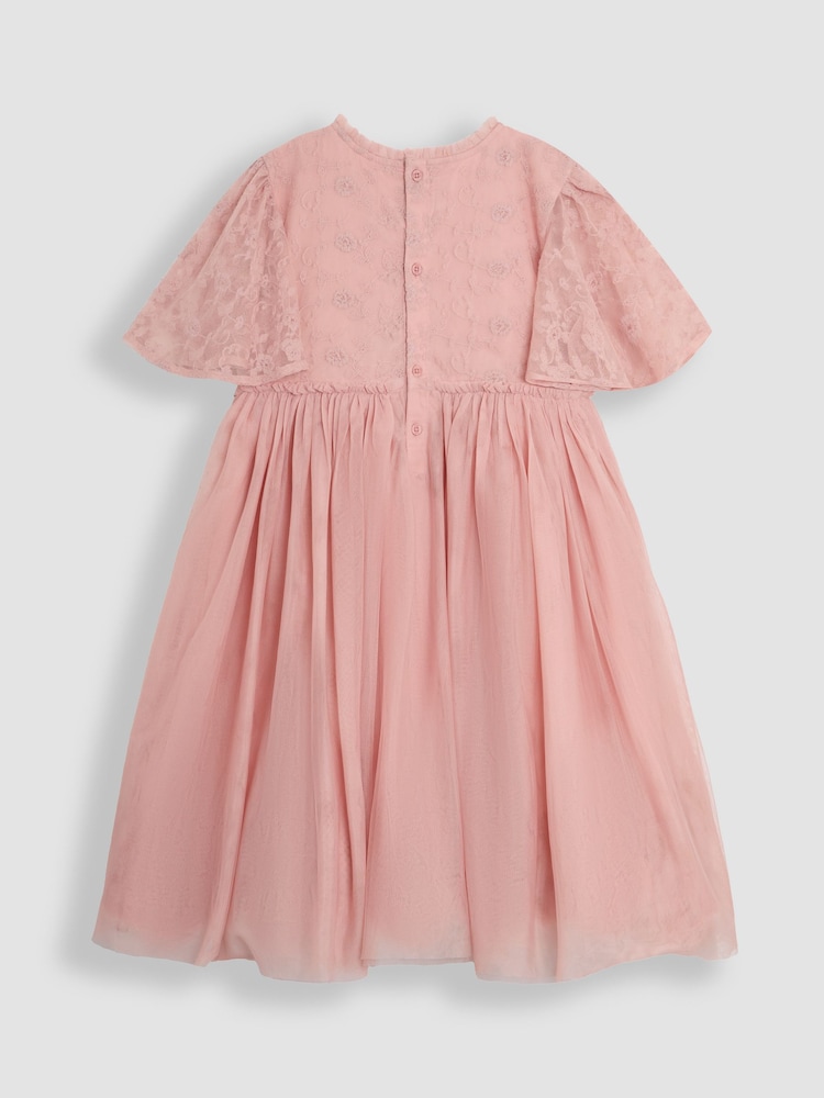 Rochie pentru fete JoJo Maman Bébé cu broderie de dantelă, mâneci cu margine ondulată și imprimeu floral - Image 6 of 8