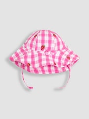 JoJo Maman Bébé Pink Strawberry Gingham Floppy Sun Hat - Image 1 of 3