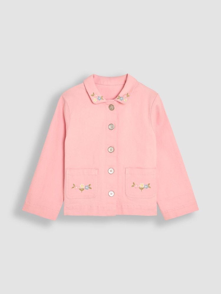 JoJo Maman Bébé Pink Floral Embroidered Collared Twill Jacket - Image 2 of 5