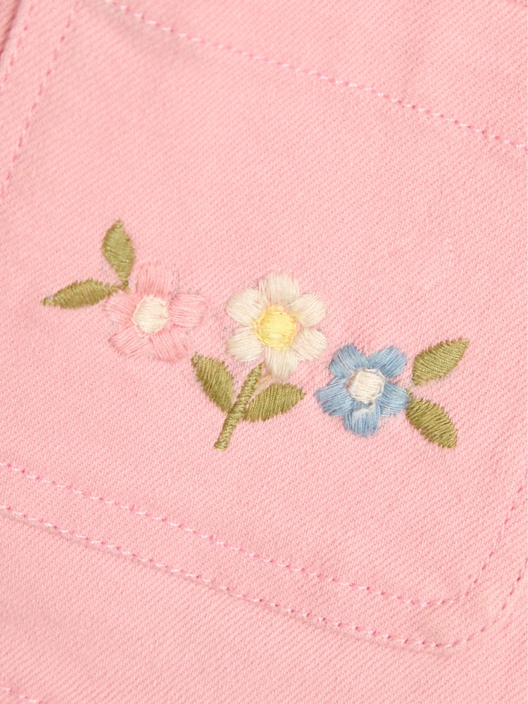 JoJo Maman Bébé Pink Floral Embroidered Collared Twill Jacket - Image 5 of 5