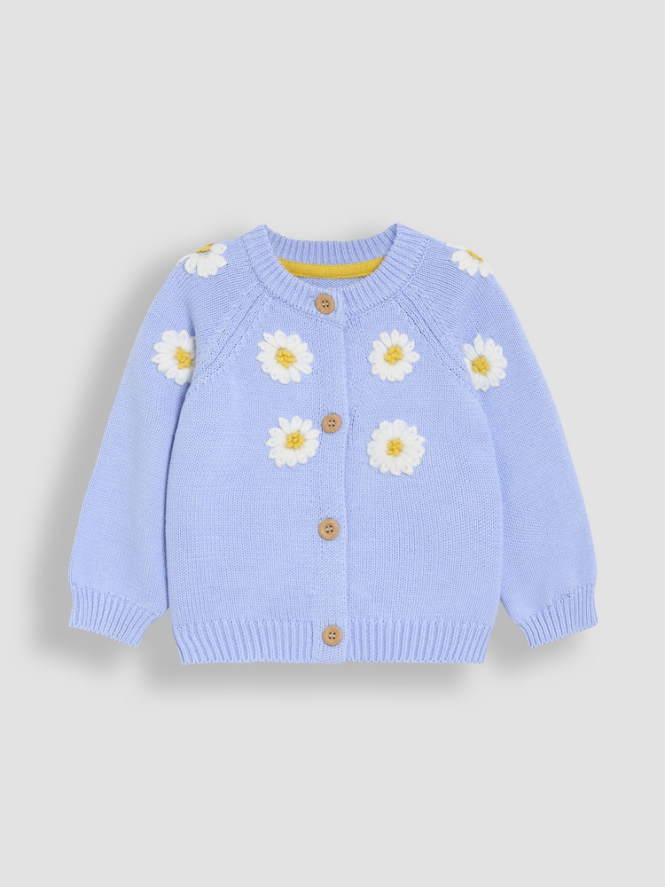 JoJo Maman Bébé Blue Daisy Embroidered Cardigan - Image 1 of 3