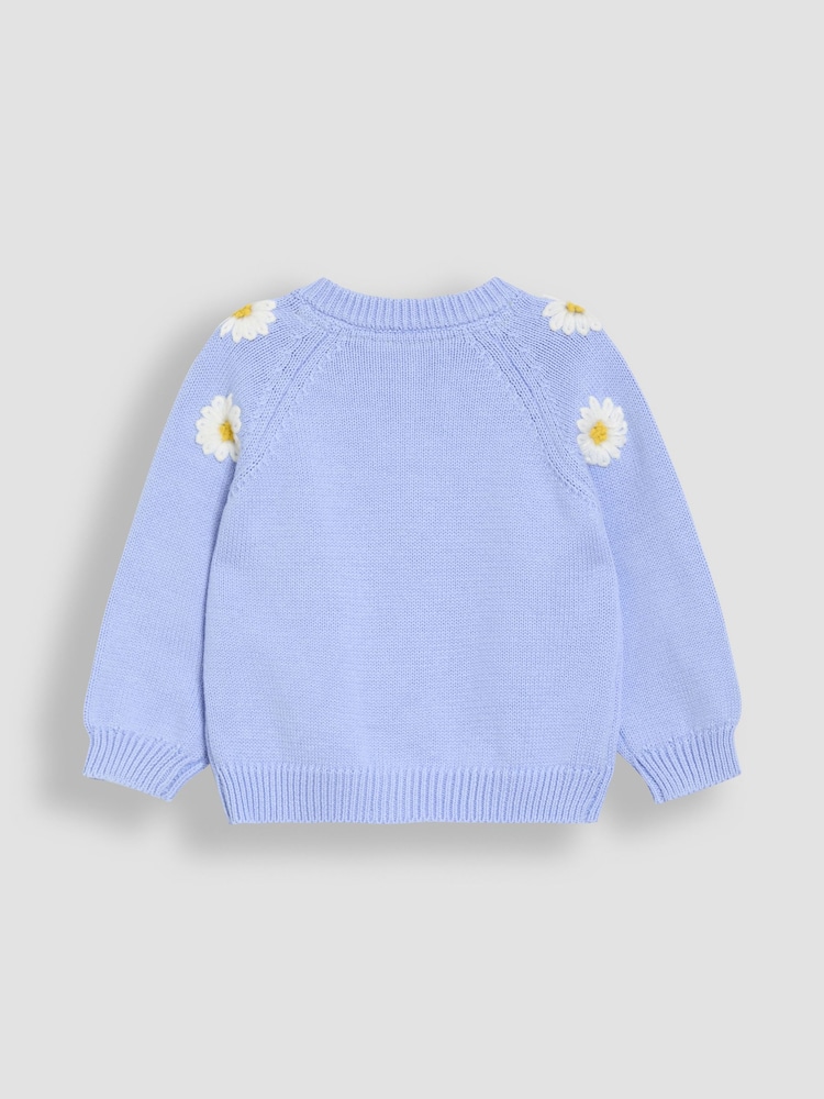 JoJo Maman Bébé Blue Daisy Embroidered Cardigan - Image 2 of 3