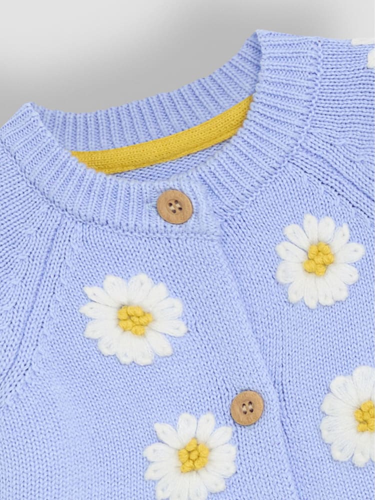 JoJo Maman Bébé Blue Daisy Embroidered Cardigan - Image 3 of 3