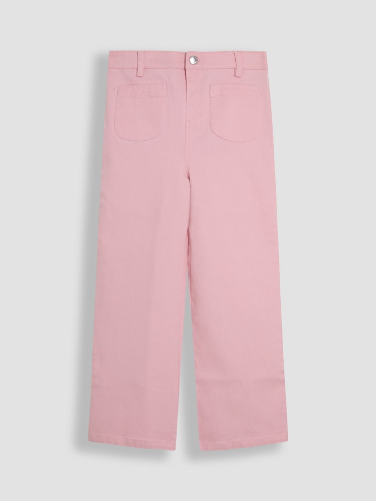JoJo Maman Bébé Pink Twill Wide Leg Patch Pocket Trousers - Image 1 of 3