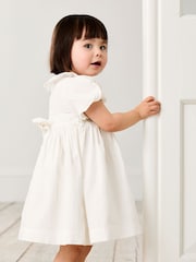 JoJo Maman Bébé Cream Smocked Puff Sleeve Cotton Satin Flower Girl Dress - Image 3 of 8