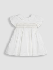 JoJo Maman Bébé Cream Smocked Puff Sleeve Cotton Satin Flower Girl Dress - Image 5 of 8