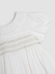 JoJo Maman Bébé Cream Smocked Puff Sleeve Cotton Satin Flower Girl Dress - Image 8 of 8