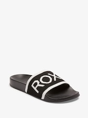 Roxy Black Slippy Knit Logo Sliders - Image 3 of 5