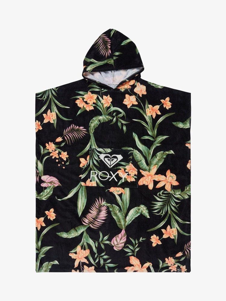 Roxy Black Stay Magical Print Logo Hooded 100% Cotton Poncho Towel - Image 1 of 2