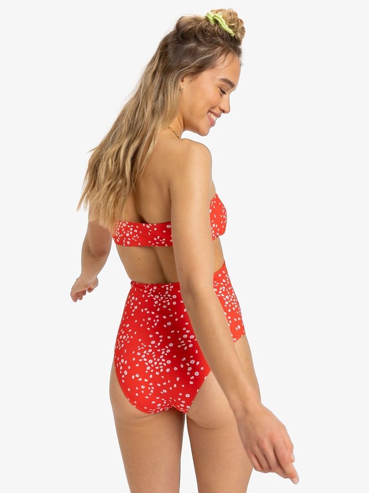 Roxy Red Ditsy Floral Print Halterneck One Piece Swimsuit - Image 2 of 5
