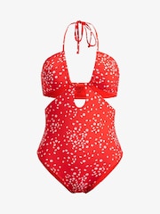 Roxy Red Ditsy Floral Print Halterneck One Piece Swimsuit - Image 5 of 5