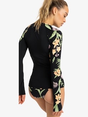 Roxy Black Tropical Print Long Sleeve Zip Logo Rash Vest - Image 2 of 5