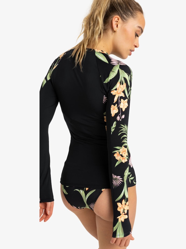 Roxy Black Tropical Print Long Sleeve Zip Logo Rash Vest - Image 2 of 5