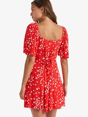 Roxy Red Ditsy Floral Print Mercado Mini Dress - Image 2 of 7