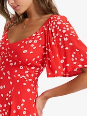 Roxy Red Ditsy Floral Print Mercado Mini Dress - Image 3 of 7
