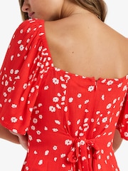 Roxy Red Ditsy Floral Print Mercado Mini Dress - Image 4 of 7