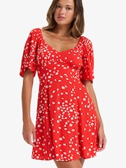 Roxy Red Ditsy Floral Print Mercado Mini Dress - Image 5 of 7