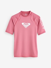 Roxy Pink Wholehearted Short Sleeve Logo Rash Vest - Image 1 of 1