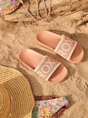 Roxy Pink Slippy Knit Logo Sliders - Image 6 of 9
