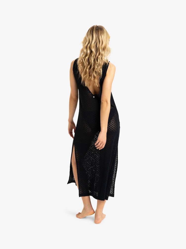 Roxy Black Playa Mood Crochet Midi Beach 100% Cotton Dress - Image 2 of 5 Roxy Black Playa Mood Crochet Midi Beach 100% Cotton Dress - Image 2 of 5