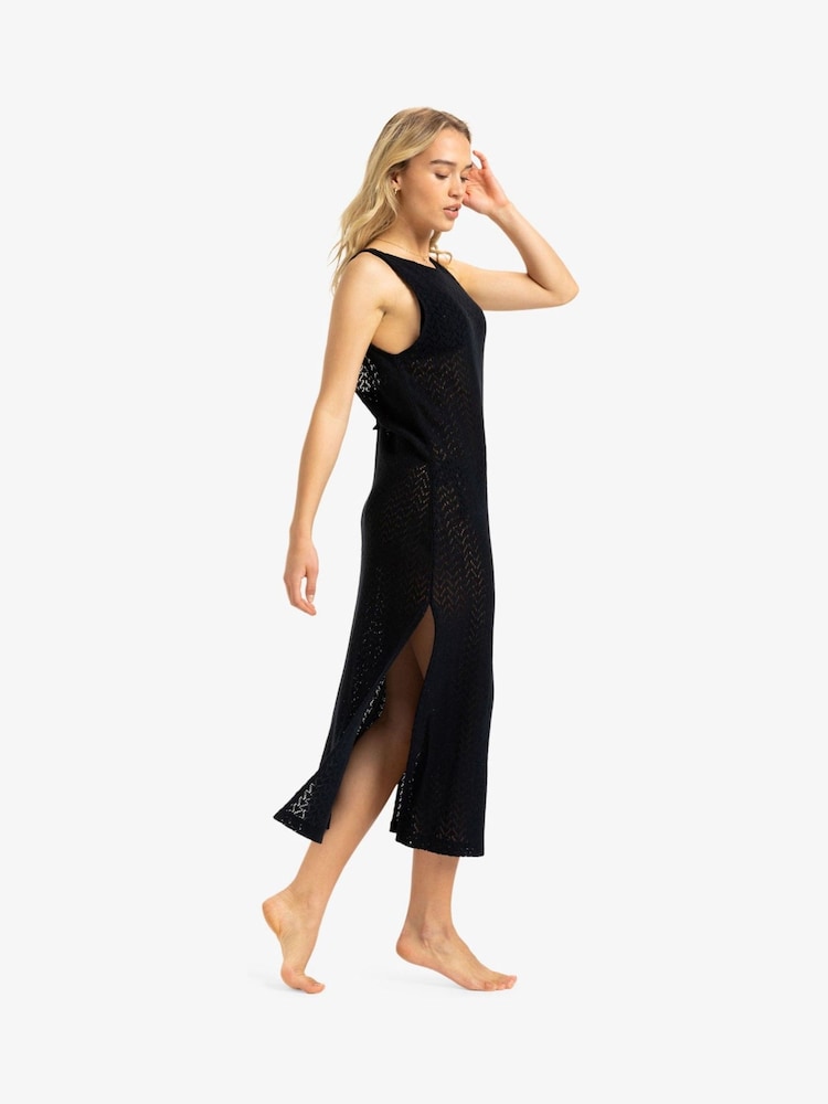 roxy black dress High Slit Split Hem Halter Tricot High Neck, Roxy Form Double Lined Maxi Dress in Black, Size XS, For Bridesmaid