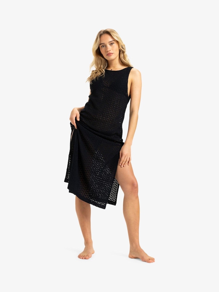 Roxy Black Playa Mood Crochet Midi Beach 100% Cotton Dress - Image 4 of 4