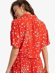 Roxy Red Ditsy Floral Print Salty Sweet Short Sleeve Crop Shirt - Image 2 of 5