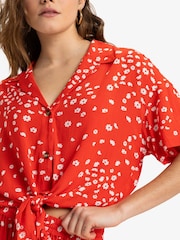 Roxy Red Ditsy Floral Print Salty Sweet Short Sleeve Crop Shirt - Image 4 of 5
