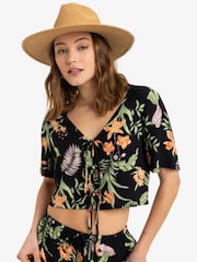 Blusa con lazo y estampado rosa de atardecer tropical de Roxy - Imagen 1 de 6