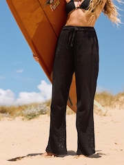 Roxy Black Mood Moving Crochet 100% Cotton Trousers - Image 1 of 8