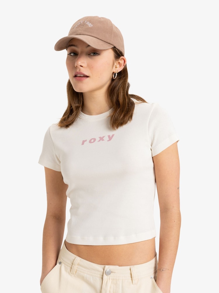 Roxy Cream Beach Love Short Sleeve Logo 100% Cotton T-Shirt - Image 1 of 6 Roxy Cream Beach Love Short Sleeve Logo 100% Cotton T-Shirt - Image 1 of 6