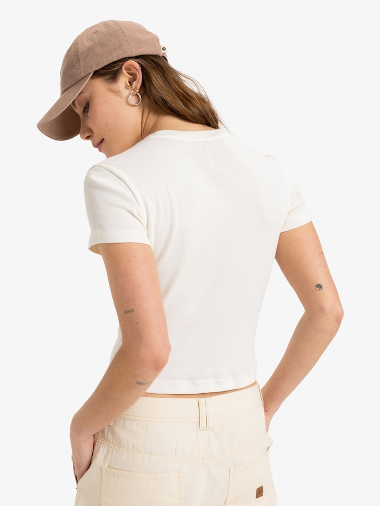Roxy Cream Beach Love Short Sleeve Logo 100% Cotton T-Shirt - Image 2 of 6 Roxy Cream Beach Love Short Sleeve Logo 100% Cotton T-Shirt - Image 2 of 6