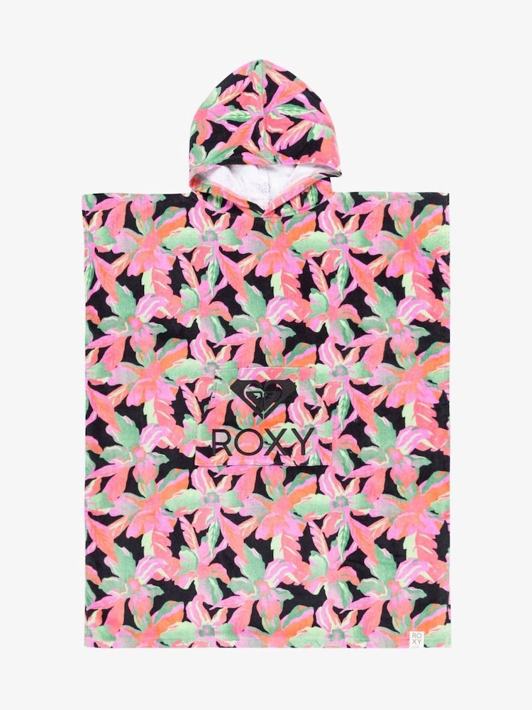 Roxy Pink Tropical Print Logo Hooded Towel - Image 1 of 3