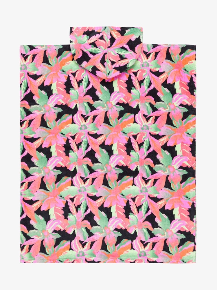 Roxy Pink Tropical Print Logo Hooded Towel - Image 2 of 3 Roxy Pink Tropical Print Logo Hooded Towel - Image 2 of 3