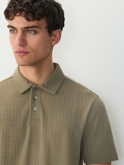 Khaki Green Crepe Textured Button Neck Polo Shirt - Image 4 of 7