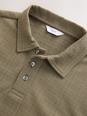 Khaki Green Crepe Textured Button Neck Polo Shirt - Image 6 of 7
