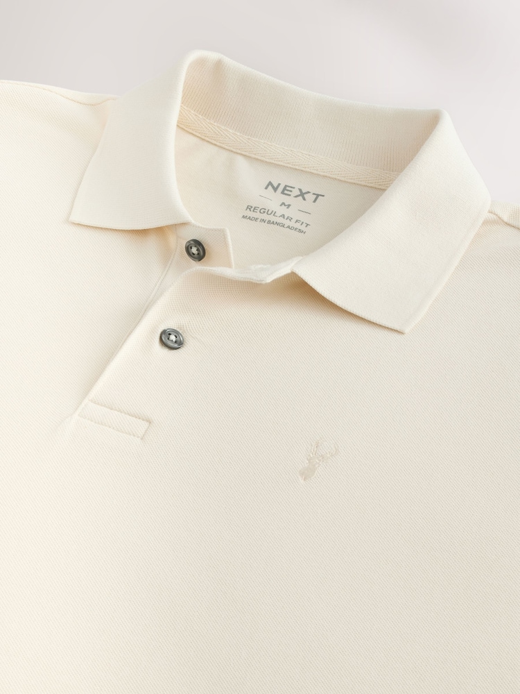 Ecru White Regular Fit Short Sleeve Pique Polo Shirt - Image 9 of 9