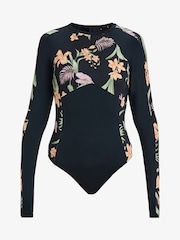 Roxy Black Tropical Print Long Sleeve Swimsuit 1 Piece - Image 5 of 5
