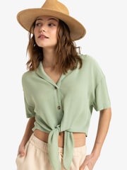 Roxy Green Salty Sweet Short Sleeve Crop Shirt - Image 1 of 6