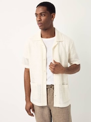 Neutral Crochet Textured Button Through Shirt - Image 1 of 9