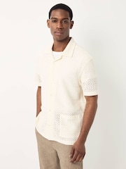 Neutral Crochet Textured Button Through Shirt - Image 2 of 9