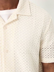 Neutral Crochet Textured Button Through Shirt - Image 6 of 9