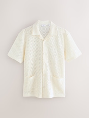 Neutral Crochet Textured Button Through Shirt - Image 7 of 9