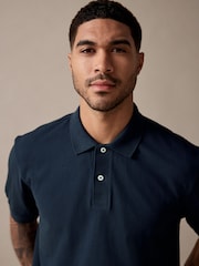 Marine - Textured Waffle Button Through 100% Cotton Polo Shirt - Bild 1 von 9